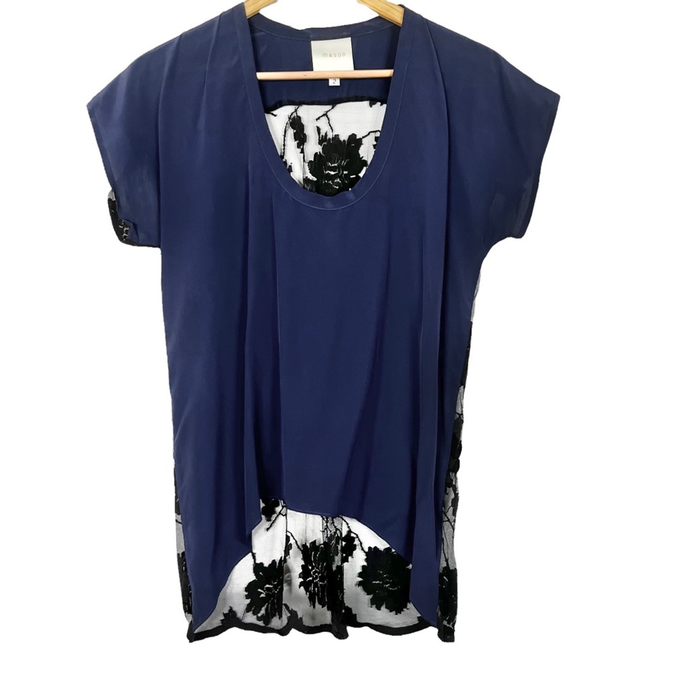 Mason by Michelle Mason Silk Floral Lace Back Blouse